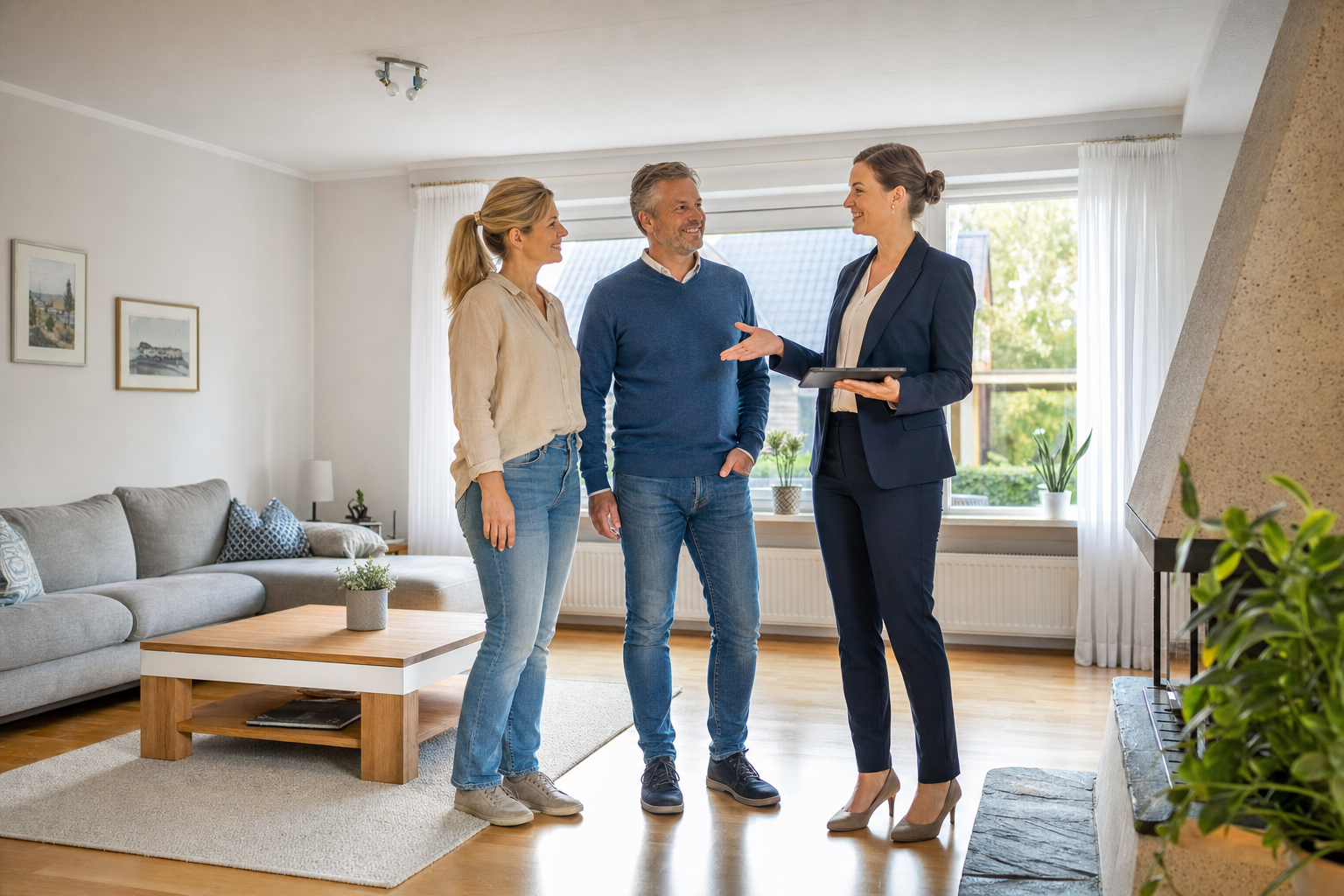 Helles aufgeräumtes Wohnzimmer eines Einfamilienhauses in Cuxhaven während eines Immobilien-Fotoshootings