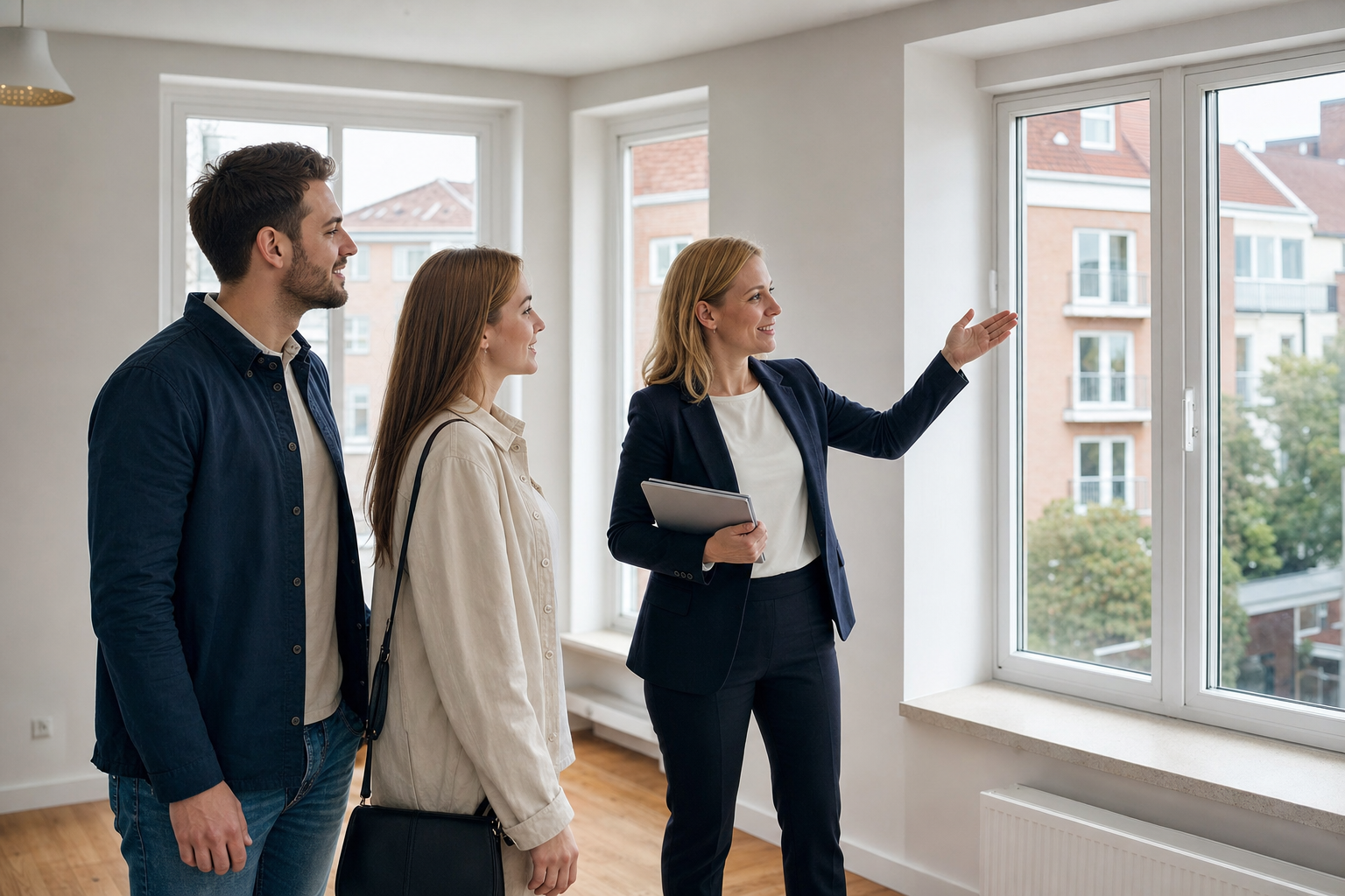 Immobilienbesichtigung mit Kaufinteressenten und Maklerin in einem Wohnhaus in Cuxhaven